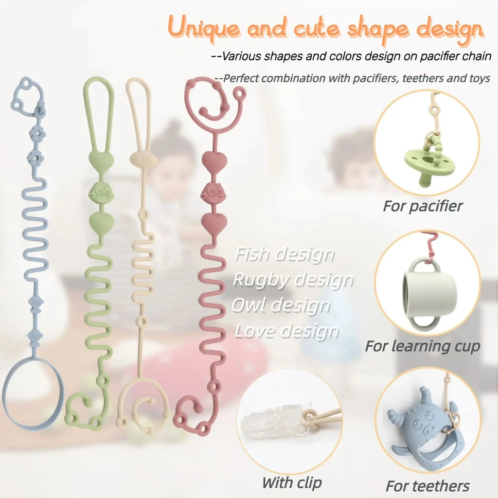 4pcs Adjustable Silicone Pacifier Chain, Teether Toys, Suitable for High Chair, Crib, Baby Gifts,beige Econic Blanks