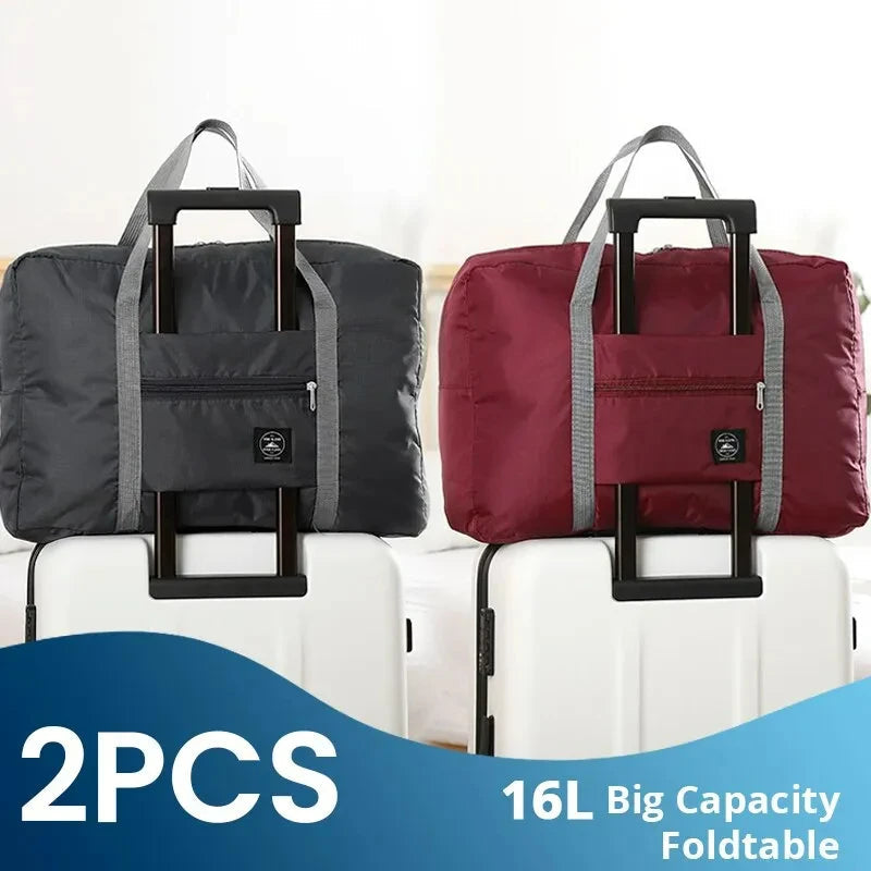 2 Pack Foldable Travel Duffel Bag for Airlines Carry on Bag Weekender Overnight Hospital Tote Bag Gym Duffel Bag Women Men Quick Pick Grocers
