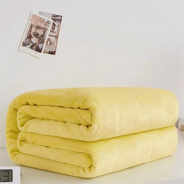 230GSM Coral Fleece Flannel Blankets For Beds Solid Blue Pink Soft Warm Thin Bedspread Sofa Cover Faux Fur Plaid Blanket Purest Peak