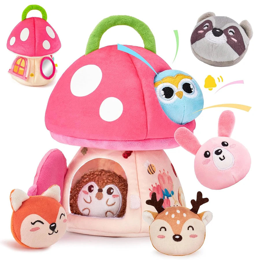 Baby Toys 6-12 Months Soft Baby Beehive with 5 Sensory Bee Rattle Mirror Crinkle Squeaker Busy Montessori Soft Toy for Toddlers Purest Peak