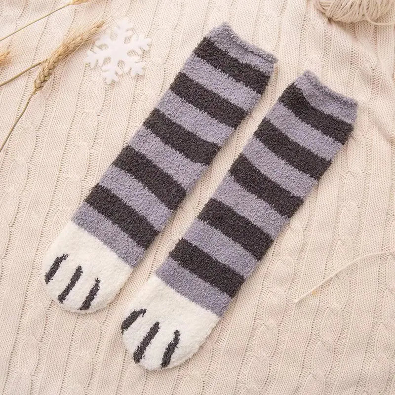 Women Winter Warm Fluffy Socks Cute Animal Claw Cat Paw Footprint Fuzzy Socks Female Thick Coral Fleece Home Floor Sleep Socks Purest Peak