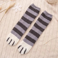 Women Winter Warm Fluffy Socks Cute Animal Claw Cat Paw Footprint Fuzzy Socks Female Thick Coral Fleece Home Floor Sleep Socks Purest Peak