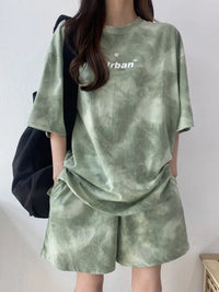 Women T-Shirt Shorts Suit Set Casual Tie Dye Loose tshirt and wide leg middle shorts with pockets female Soft Summer Shorts Sets Quick Pick Grocers