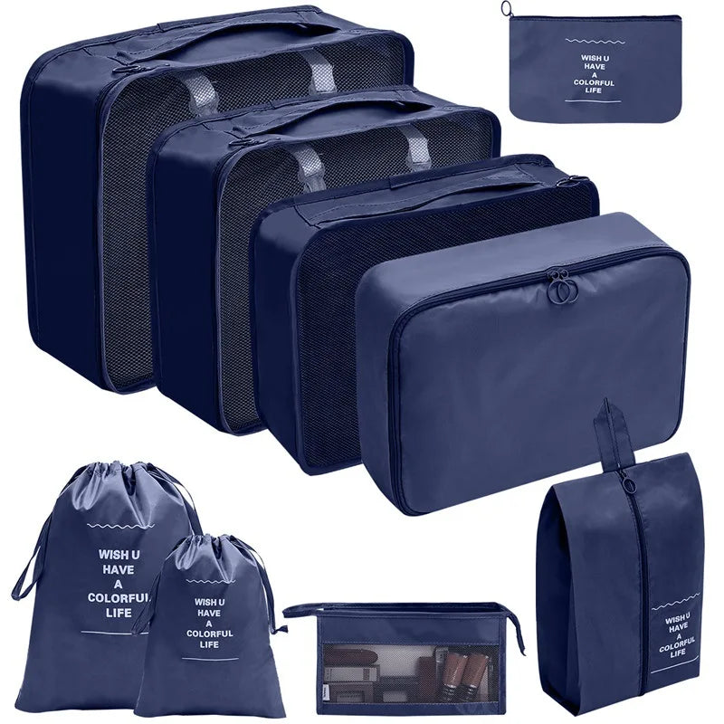 7/8/9/10 Pcs Set Travel Organizer Storage Bags Suitcase Packing Cubes Set Cases Portable Luggage Clothes Shoe Tidy Pouch Folding Econic Blanks