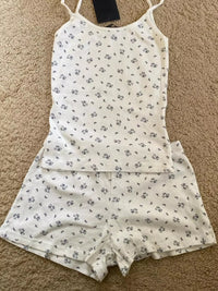 Strawberry Vest Shorts 2 Pieces Set Woman Eyelet Bow Slim Tank Top with Elastic Waist Patchwork Straight Short Pant Sweet Sets Quick Pick Grocers