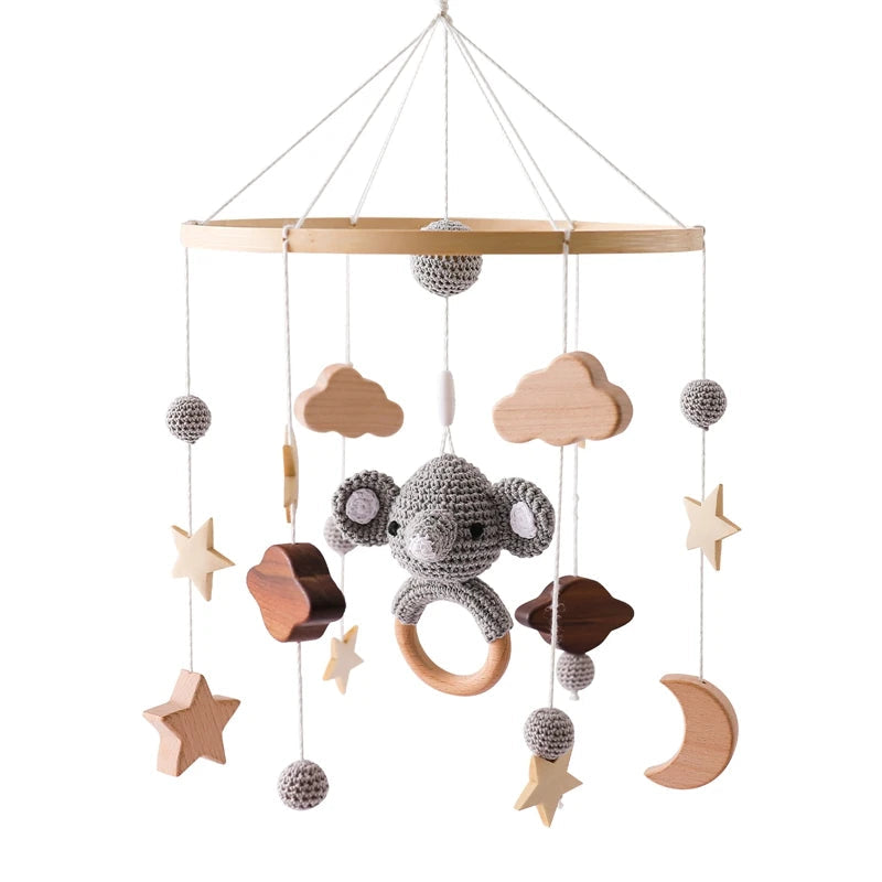 Baby Wooden Bed Bell Cartoon Rabbit Mobile Hanging Rattles Toy Hanger Crib Mobile Bed Bell Wood Toy Holder Arm Bracket Kid Gifts Purest Peak