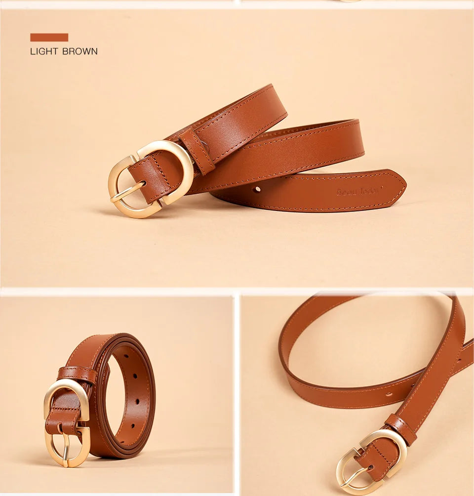 BEAUTODAY Belt Women Genuine Cow Leather Metal Oval Buckle Retro Simple Solid Ladies Jeans Dress Waistband Handmade 91012 Quick Pick Grocers
