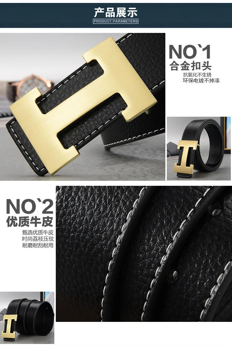 Width 3.8cm Famous Brand Belt Men Top Quality Genuine Luxury Leather Belts for Men Strap Metal Belt Fashion Women's Belt jeans Quick Pick Grocers