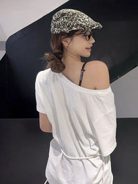 White Y2k Vintage Oversize Off shoulder Short sleeve T shirt With Print Women Casual Graphic Summer Top Butterfly Tees Quick Pick Grocers