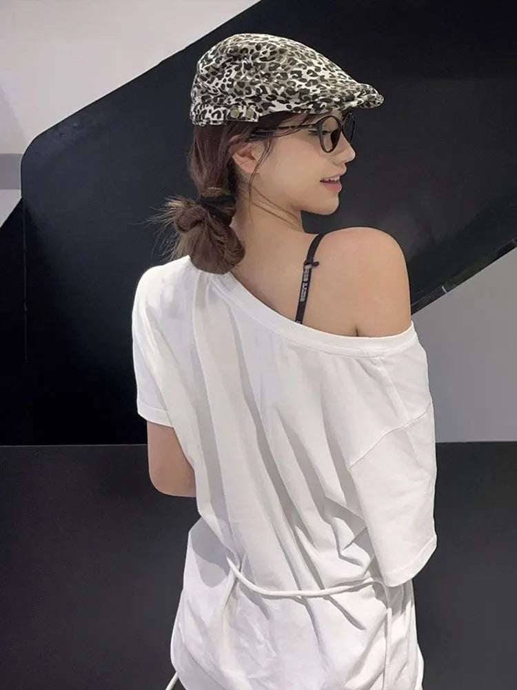 White Y2k Vintage Oversize Off shoulder Short sleeve T shirt With Print Women Casual Graphic Summer Top Butterfly Tees Quick Pick Grocers