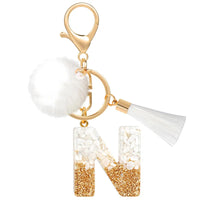 Creative Resin Initials White Fringe Fur Ball Women Keychain A-Z Letter Pendant Handbag Decor Car Key Ring Jewelry Gift Quick Pick Grocers