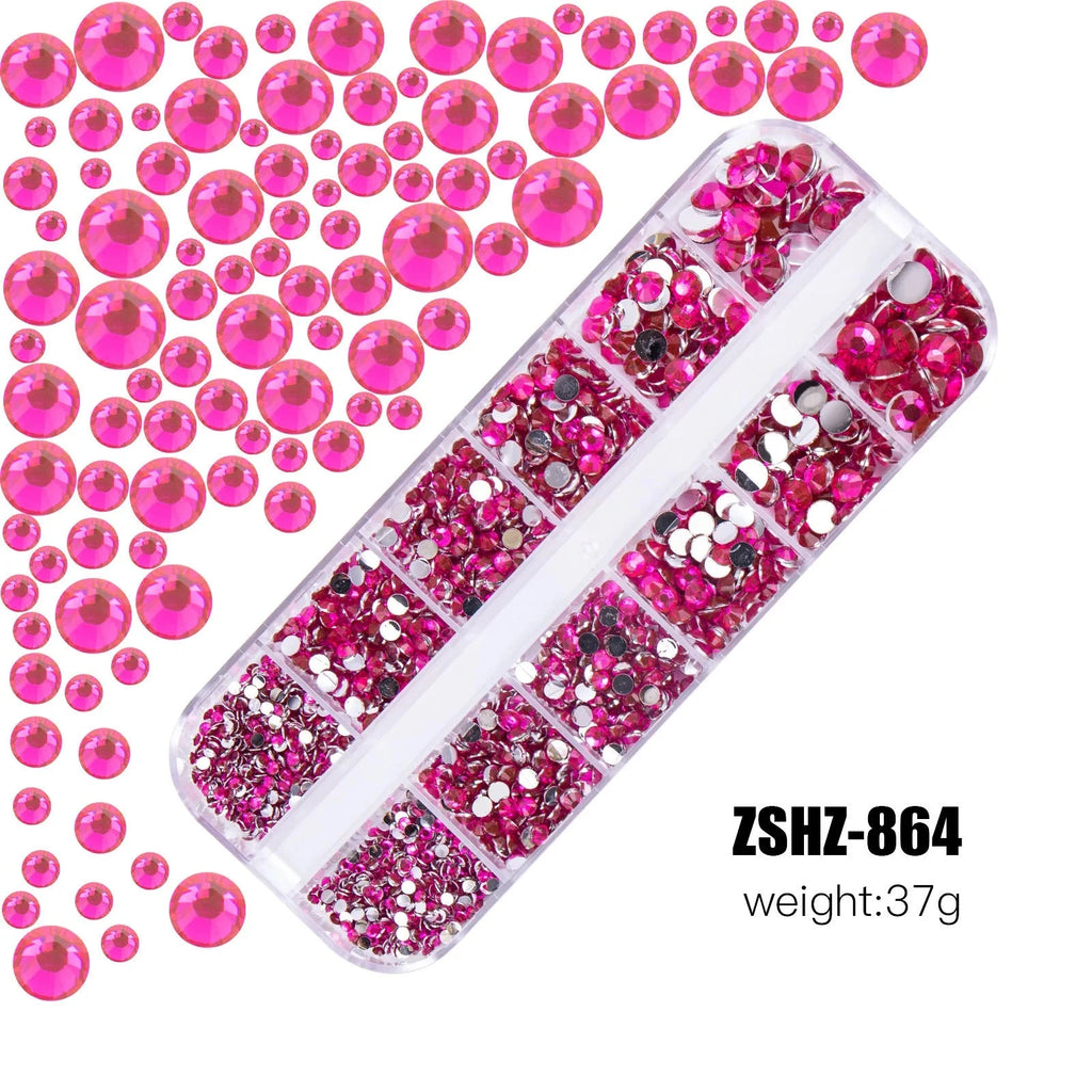 2400pcs+ Shiny Clear Crystal Gems Nail Rhinestones 1.5-4mm Mixed Round Glass Stone Flatback Nail Charms 12grids Nail Diamond DIY Econic Blanks