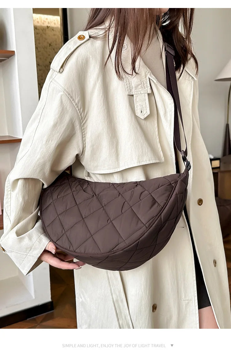 Waist Half Moon Belt Bag Solid Color Crossbody Bag Large Capacity Shoulder Bags Portable Nylon Plaid Travel Bags for Commuting Quick Pick Grocers