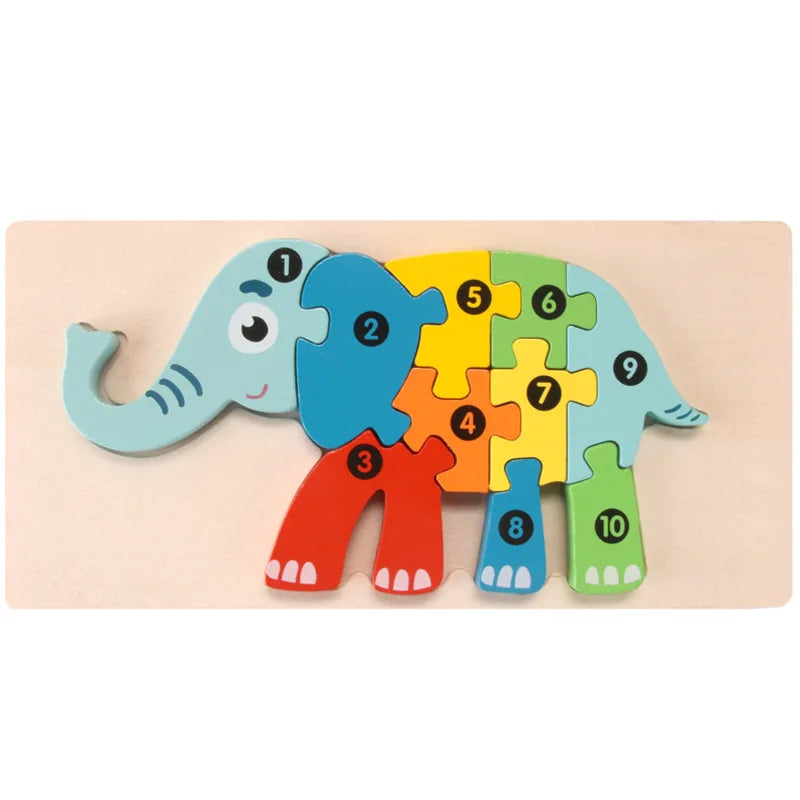 3D Stereoscopic Montessori Wooden Puzzle Cartoon Dinosaur Animal Shape Color Cognitive Educational Game Toy Kids Birthday Gift Purest Peak