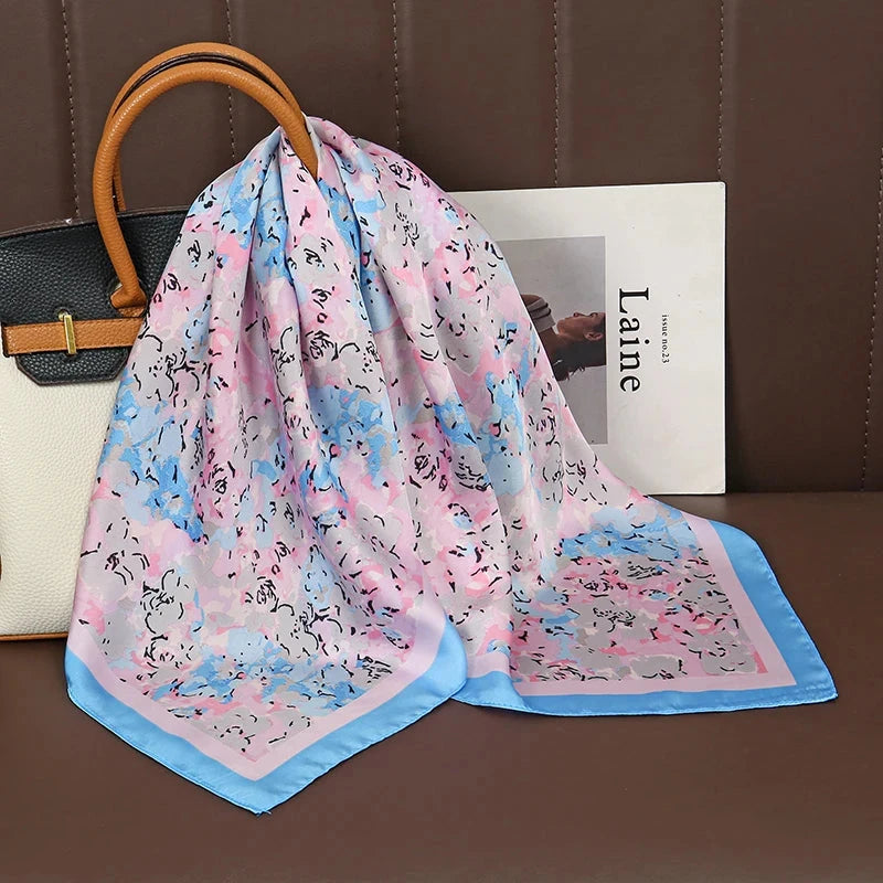 Luxury Print Satin Silk Square Scarf for Women Shawl Hijab Neckerchief Female Hair Ribbon Headband Fashion Wrap Bandana 2023 New Econic Blanks