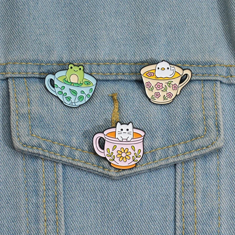 Creative Coffee Cup Animal Collection Enamel Pins Ghost Duck Capybara Frog Brooch Lapel Badge Cute Halloween Jewelry Kid Gift  ﻿ Quick Pick Grocers