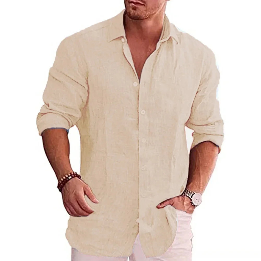 Cotton Linen Autumn Hot Selling Men's Long Sleeve Shirt Solid Color Casual Style Plus Size Men's Casual Linen Shirt Quick Pick Grocers