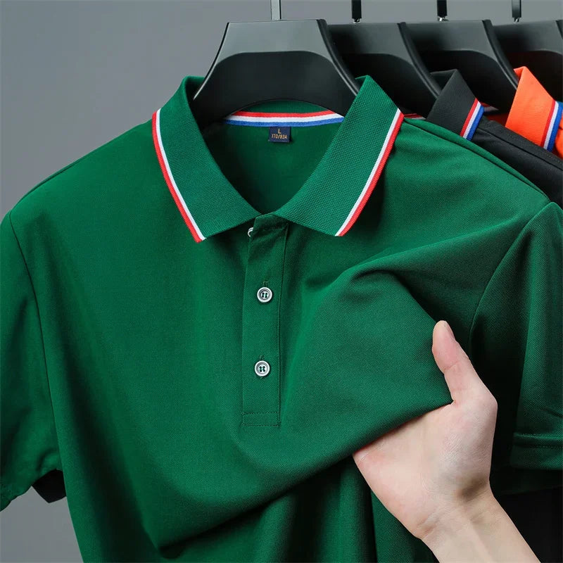 2025 New Men's Casual Solid Color Short Sleeved Polo Shirt Summer Fashionable and Comfortable Versatile Top Quick Pick Grocers
