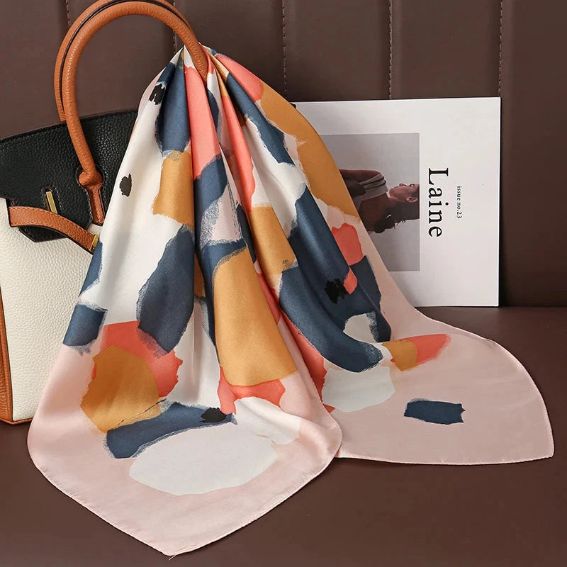 Luxury Print Satin Silk Square Scarf for Women Shawl Hijab Neckerchief Female Hair Ribbon Headband Fashion Wrap Bandana 2023 New Econic Blanks