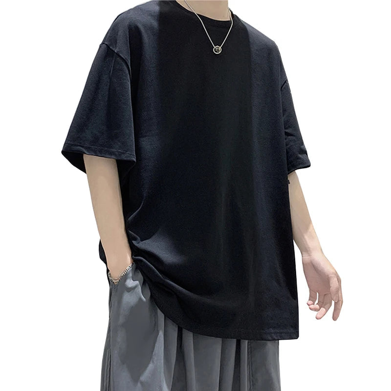 Oversized Summer Short Sleeve Men's T Shirt New Fashion Solid Loose O-Neck T Shirts Mens Cotton Hip Hop Streetwear Top Tees 5XL Quick Pick Grocers