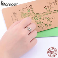 BAMOER 925 Sterling Silver Hug Open Ring Warm Love Hand Adjustable Glossy Ring for Women, His Big Loving Family Party Gift Quick Pick Grocers