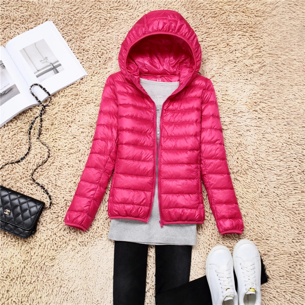 Women Puffer Jacket 15 Colors Plus Size 5XL 6XL 7XL 2025 New Spring Autumn Female Ultra Lightweight Packable Hooded Down Coats Quick Pick Grocers