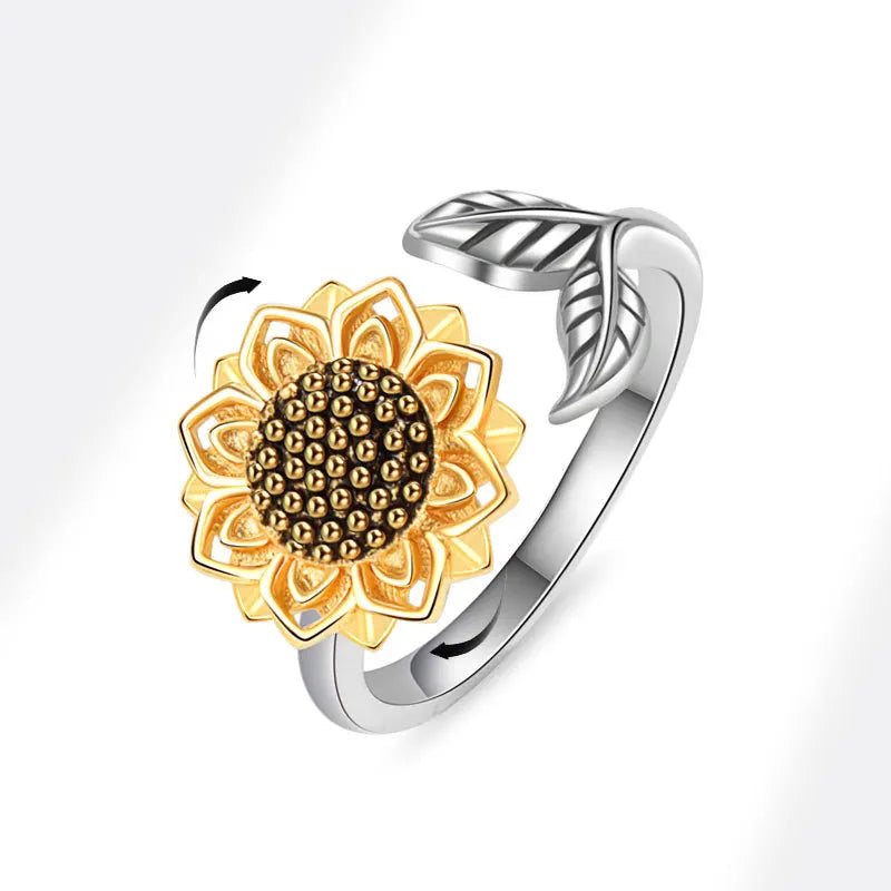 VENTFILLE 925 Sterling Silver Sunflower Diamond Zircon Rotatable Ring For Women Gift Relieve Stress Ring Jewelry Wholesale Quick Pick Grocers