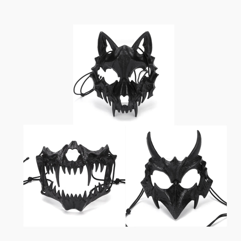 Halloween Mask Half-face Mask Cos Dragon God Fierce Tiger Night Fork Tengu Man Wolf Mask Performance Skull Masks Econic Blanks
