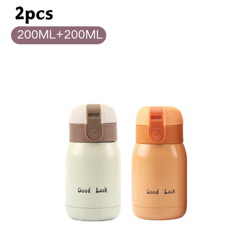 200/350ml Cute Mini Thermos Cup Stainless Steel Thermal Coffee Mug Portable Vacuum Flask Insulated Water Bottle with Button Lid Quick Pick Grocers