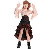 Halloween Kids Girls Medieval Pirate Cosplay Costume Captain Huntress Corset Dress Lace Up Retro Gothic Suit Fancy Party Dresses Quick Pick Grocers