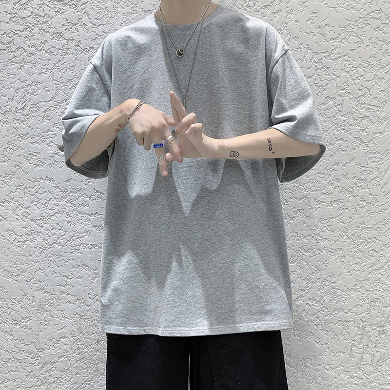 Oversized Summer Short Sleeve Men's T Shirt New Fashion Solid Loose O-Neck T Shirts Mens Cotton Hip Hop Streetwear Top Tees 5XL Quick Pick Grocers