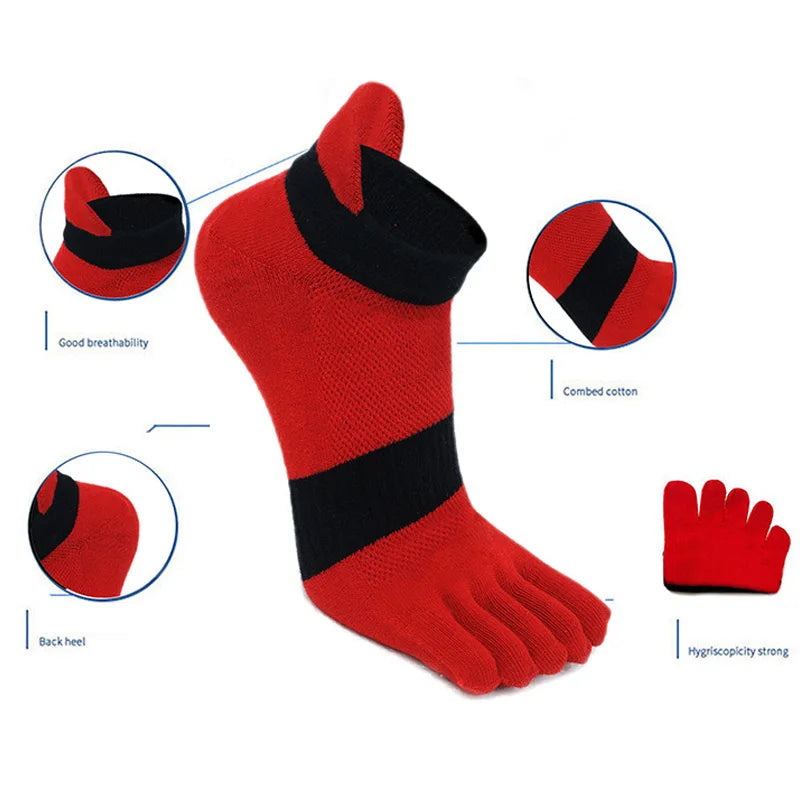 5 Pairs Five Finger Ankle Sport Socks Cotton Mens Striped Mesh Breathable Shaping Anti Friction No Show Socks With Toes EUR39-46 Quick Pick Grocers