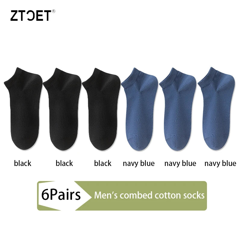 6Pairs High Quality Men Combed Cotton Socks Short Breathable Odor proof and antibacterial Business Spring Summer for Male sock Quick Pick Grocers