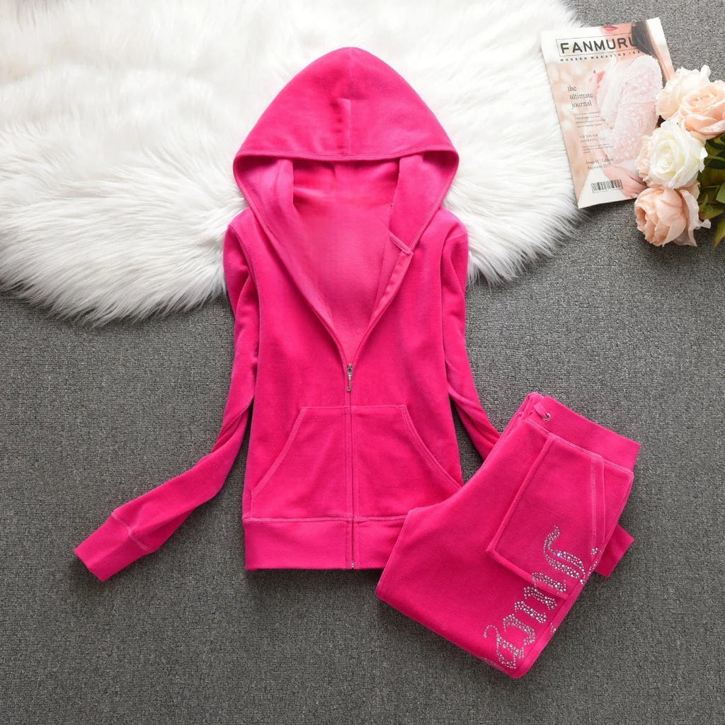 Winter Velvet Tracksuit for Women: Heavy Duty Fleece Lined Hoodie and Pants Set | Solid Color Warm Jogger Outfit Quick Pick Grocers