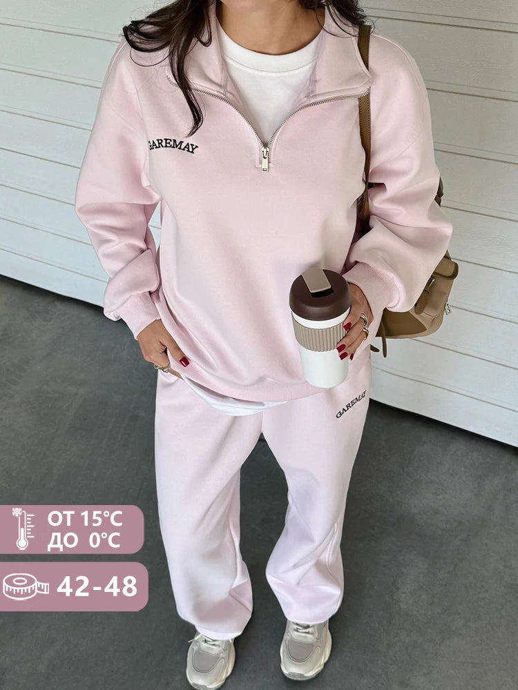 Spring Red Women's Tracksuit with Zipper Cotton Oversize Classic Two Piece Set Women Casual  Yellow Trouser Suits for Women 2026 Quick Pick Grocers