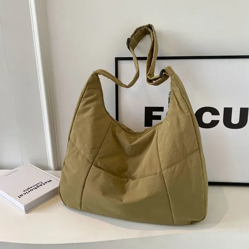 Trendy Women's Soft Cloth Shoulder Bag Solid Color Student 2026 Spring Y2k Casual Style Big Handbags Crossbody Bags for Women Quick Pick Grocers