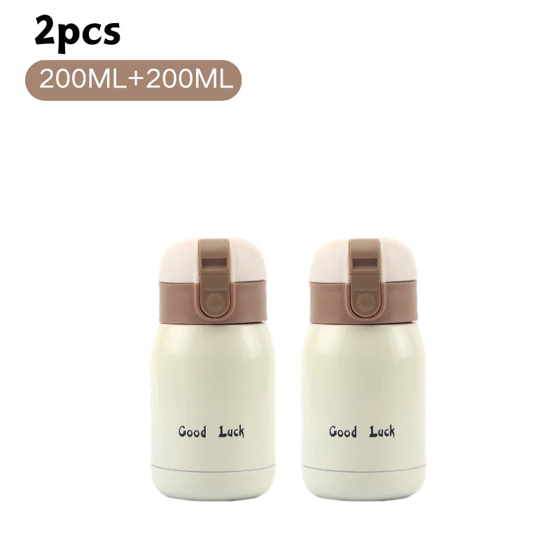 200/350ml Cute Mini Thermos Cup Stainless Steel Thermal Coffee Mug Portable Vacuum Flask Insulated Water Bottle with Button Lid Quick Pick Grocers