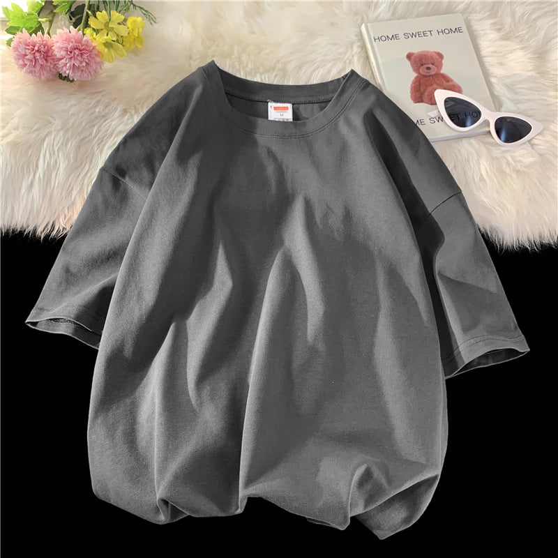 Oversized Summer Short Sleeve Men's T Shirt New Fashion Solid Loose O-Neck T Shirts Mens Cotton Hip Hop Streetwear Top Tees 5XL Quick Pick Grocers