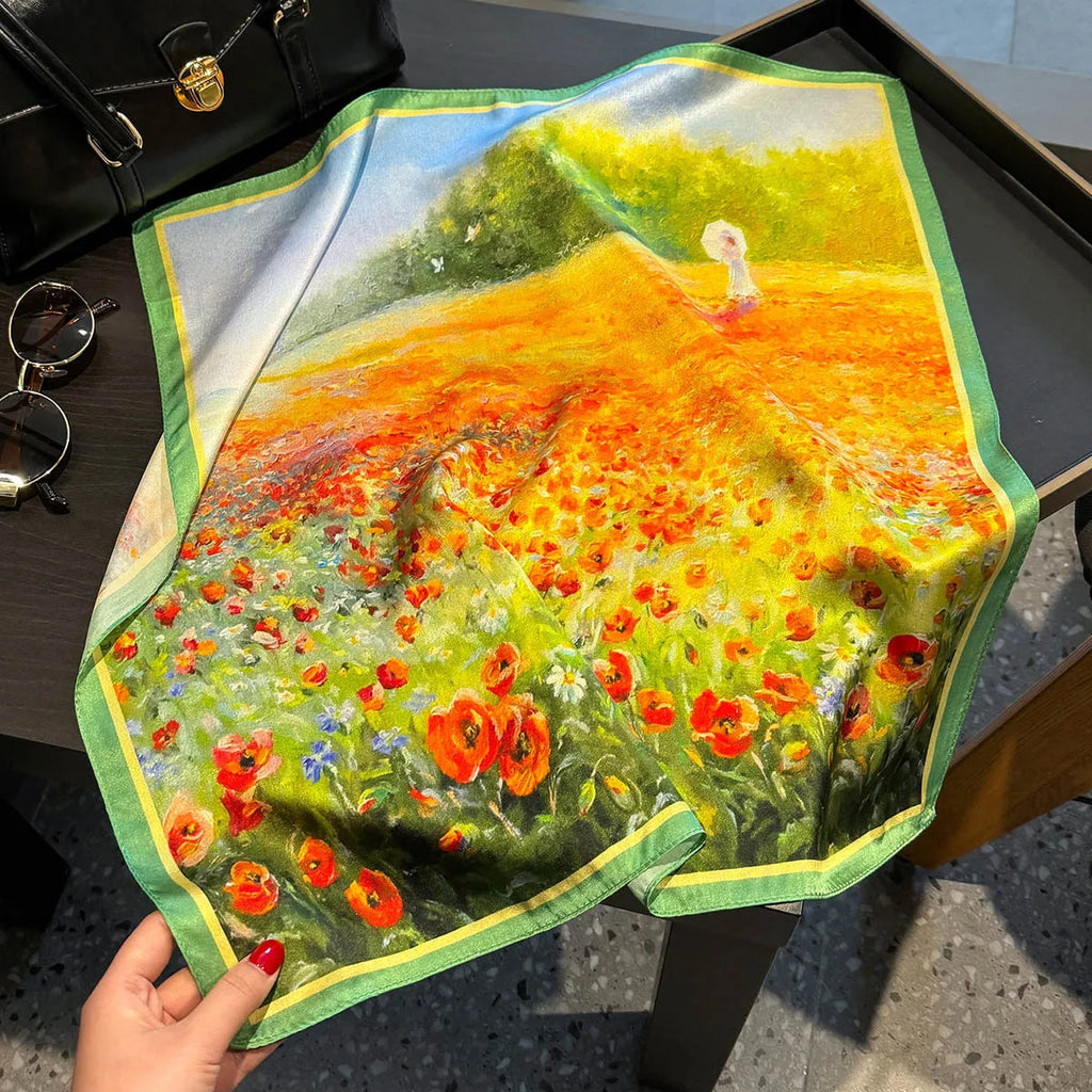 2025 Fashion 100% Real Silk Scarf 53cm Square Bandelet Women's Silk Temperament Small Scarf Neck Decorative Wrap Printed Scarves Quick Pick Grocers
