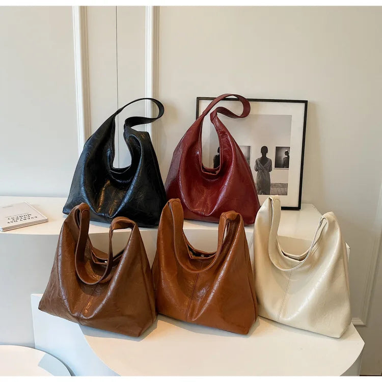 Autumn and Winter Vintage Women's Bag Large Capacity Suede Shoulder Bag Solid Color Simple Casual Commuter Bag Retro Handbags Quick Pick Grocers