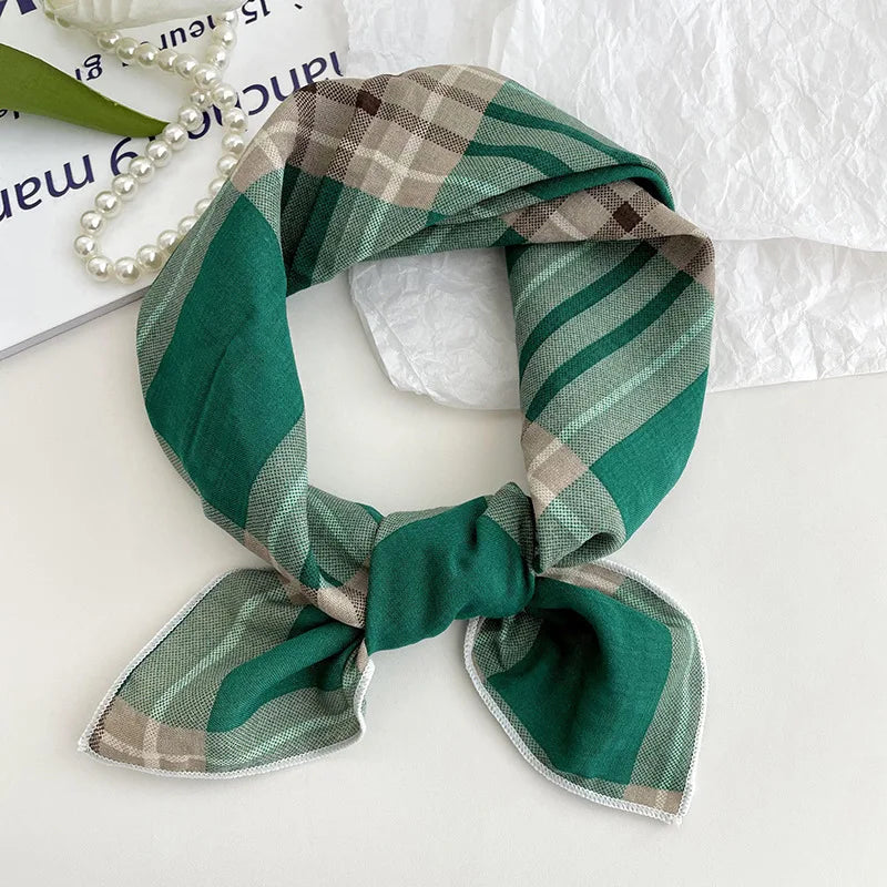 55cm Laies Headband Cotton Linen Square Scarf Women Korean College Girls Fashion Spring Autumn New Style Elegant Neck Scarves Quick Pick Grocers
