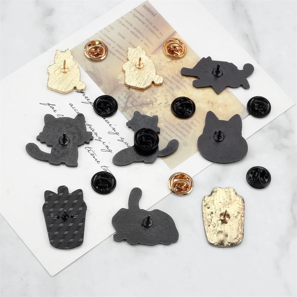 20 Styles Cute Cats collection Enamel Pins Dried Fish Bag Brooch Cartoon Animal Badges Denim Lapel Jewelry Gift for Kids Friends Quick Pick Grocers