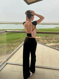 Women's O-neck Backless T-shirt Short Sleeve Solid Color Crop Top Summer Cute Baby Tee Y2K Clothes Bodycon Tunics Fashion Tank Quick Pick Grocers