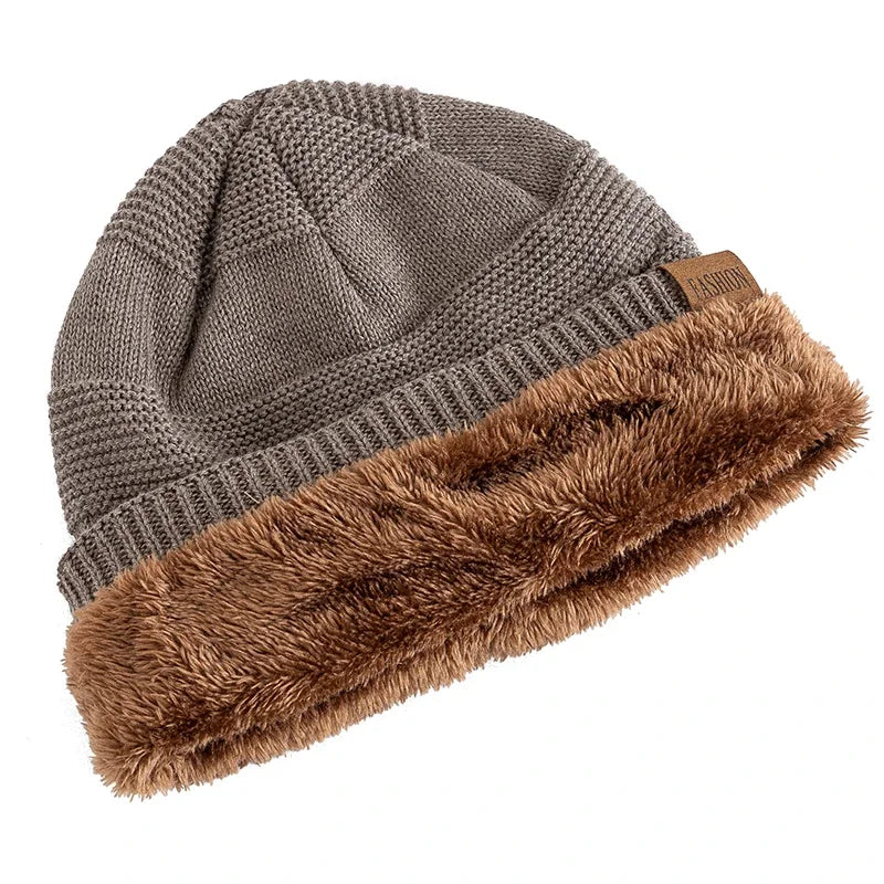 New Unisex Slouchy Winter Hats Add Fur Lined Men And Women Warm Beanie Cap Casual Label Decor Winter Knitted Hats Purest Peak