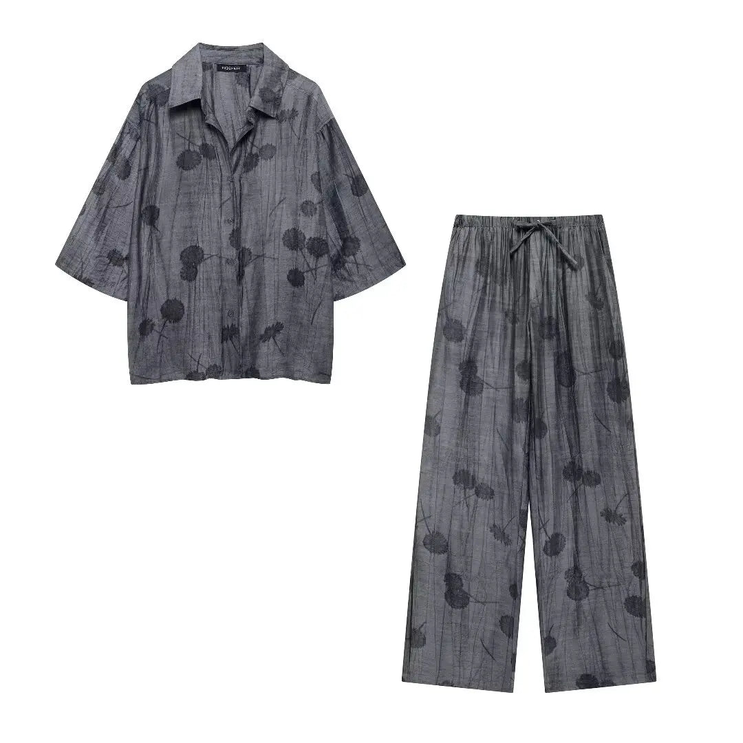 Women's Set 2024 New Fashion Spring Jacquard Loose Ladies Shirt Summer Women Pants Casual Chic Print Set for Women Quick Pick Grocers