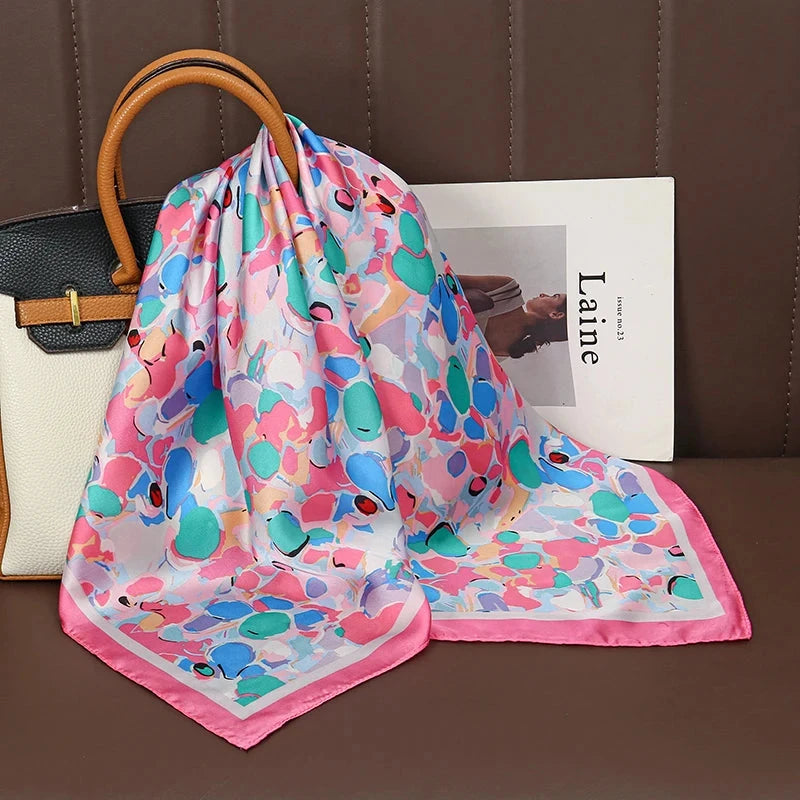 Luxury Print Satin Silk Square Scarf for Women Shawl Hijab Neckerchief Female Hair Ribbon Headband Fashion Wrap Bandana 2023 New Econic Blanks