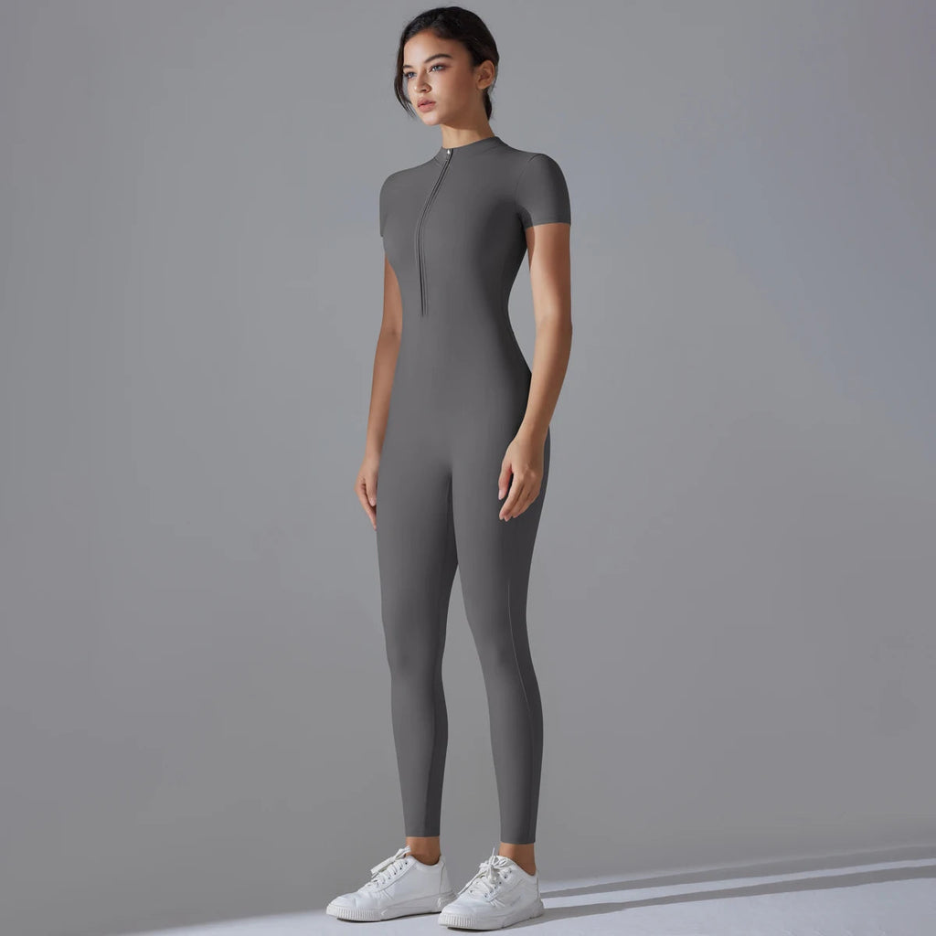 Yoga Set Women's Jumpsuits One-Piece Suit Zipper Short Sleeve Gym Push Up Workout Clothes Fitness Bodysuit Sportswear Tracksuit Quick Pick Grocers
