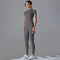 Yoga Set Women's Jumpsuits One-Piece Suit Zipper Short Sleeve Gym Push Up Workout Clothes Fitness Bodysuit Sportswear Tracksuit Quick Pick Grocers
