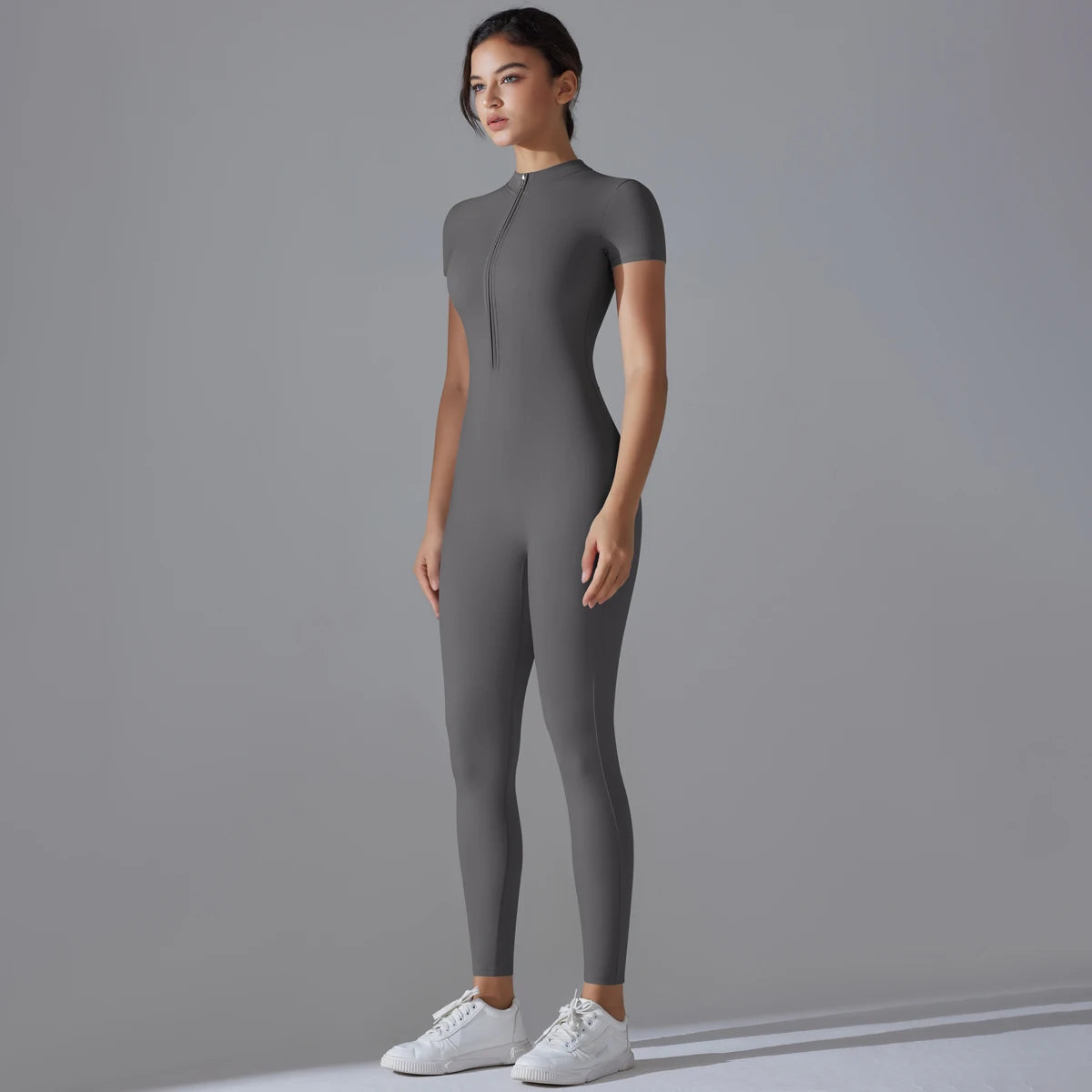 Yoga Set Women's Jumpsuits One-Piece Suit Zipper Short Sleeve Gym Push Up Workout Clothes Fitness Bodysuit Sportswear Tracksuit Quick Pick Grocers