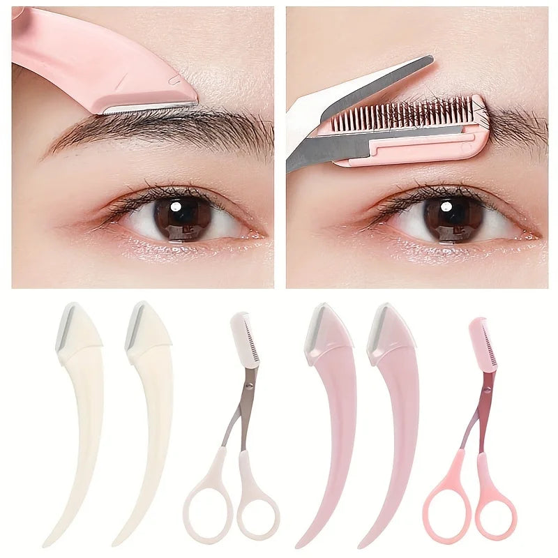 3-Piece Eyebrow Trimmer Set, Scissors and Comb, Stainless Steel Shaver, Eyelash Beginner Makeup Tool, Removal Accessories Quick Pick Grocers